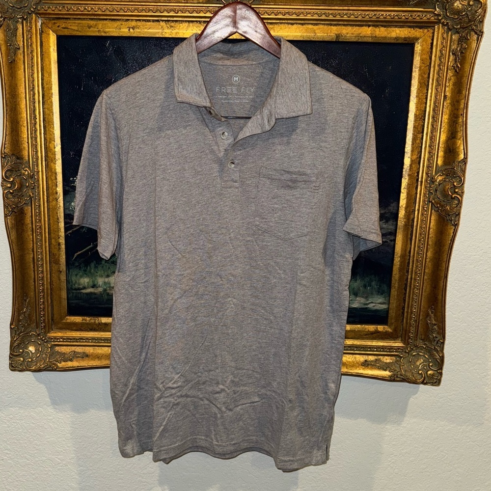 Freefly Gray Men’s Short Sleeve Polo Size Medium Cotton & Bamboo Used